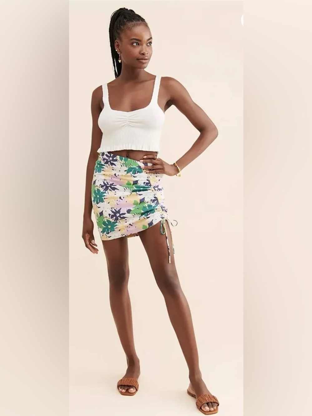 Rue Stiic Alba Printed Ruched Mini Skirt